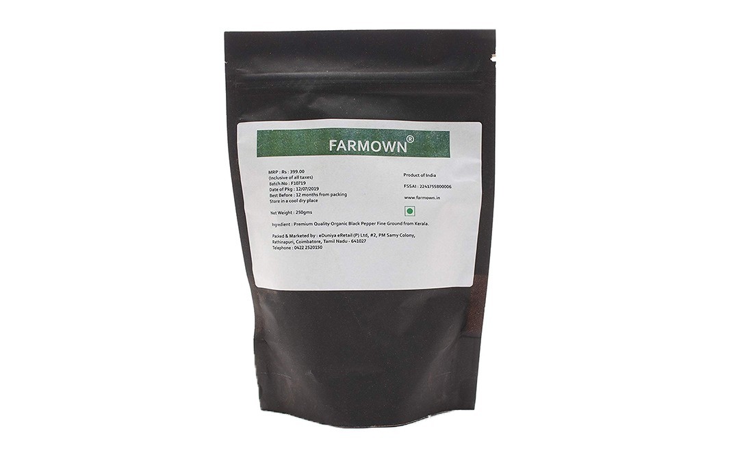 Farmown Organic Black Pepper Fine Ground   Pack  250 grams